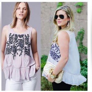 Anthropologie Floreat Womens Pale pink blush Chiffon Embroidery Top Large L